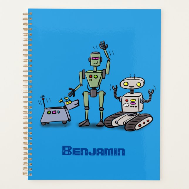 Happy cute robots trio cartoon planner (Front)