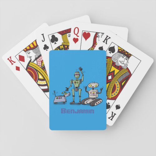 Happy cute robots trio cartoon poker cards