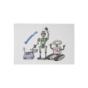 Happy cute robots trio cartoon rug