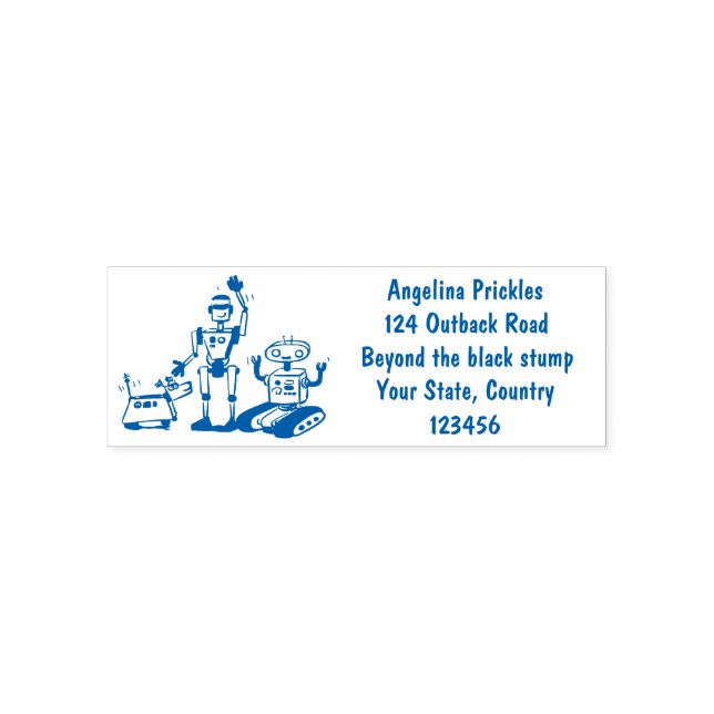 Happy cute robots trio cartoon self-inking stamp (Design)