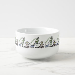 Happy cute robots trio cartoon soup mug