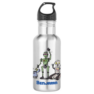 Happy cute robots trio cartoon stainless steel water bottle