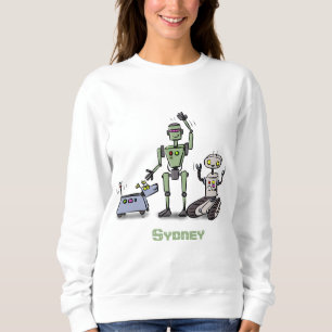 Happy cute robots trio cartoon sweatshirt