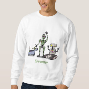 Happy cute robots trio cartoon sweatshirt