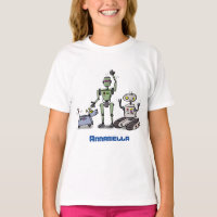 Happy cute robots trio cartoon