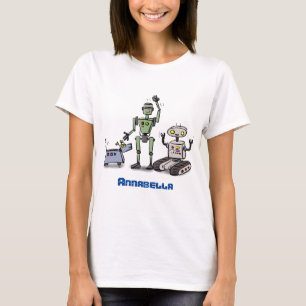 Happy cute robots trio cartoon T-Shirt