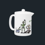 Happy cute robots trio cartoon teapot<br><div class="desc">Happy cute robots trio cartoon. Robots are cool!</div>