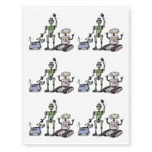 Happy cute robots trio cartoon temporary tattoos