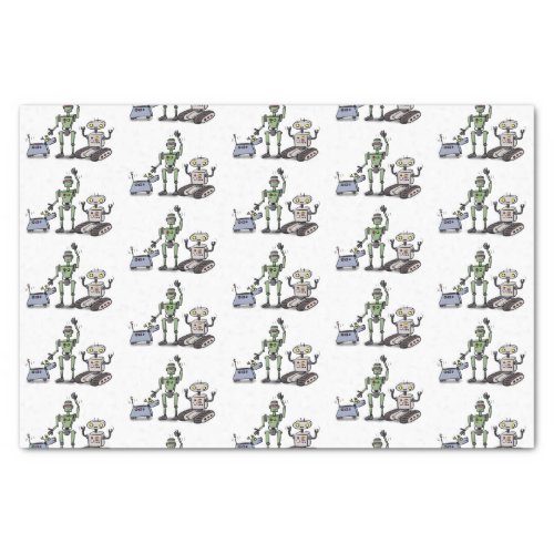 Happy cute robots trio cartoon tissue paper