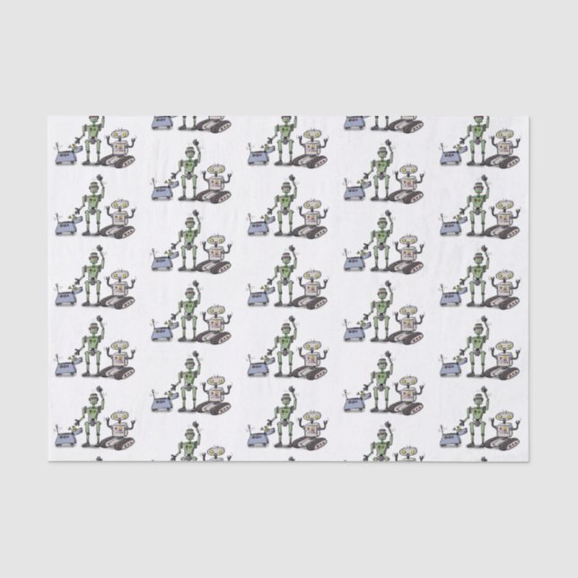 Happy cute robots trio cartoon tissue paper (Front)