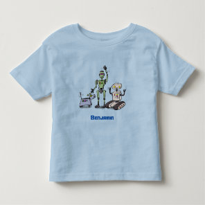 Happy cute robots trio cartoon toddler t-shirt