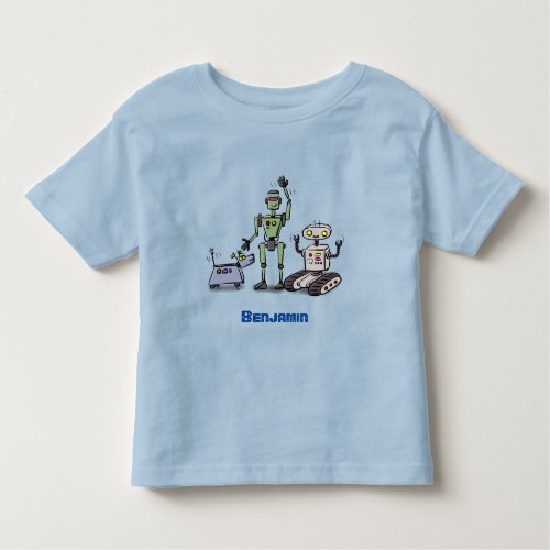 Happy cute robots trio cartoon toddler t_shirt