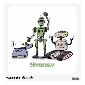 Happy cute robots trio cartoon wall decal