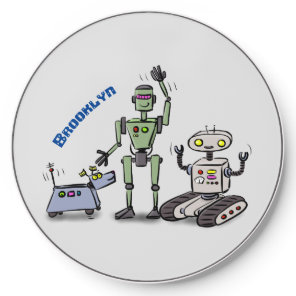 Happy cute robots trio cartoon wireless charger