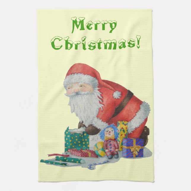 happy cute santa wrapping stuff for christmas towel (Vertical)