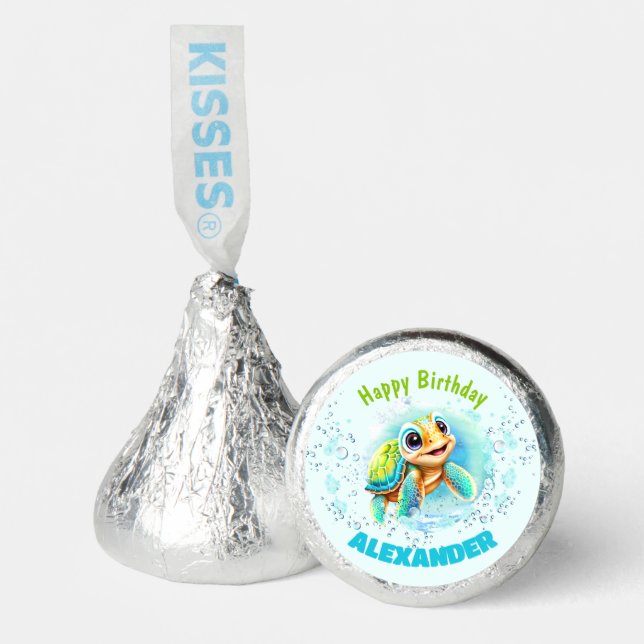 Happy Cute Sea Turtle Boy 1st Birthday Hershey®'s Kisses® (Front)