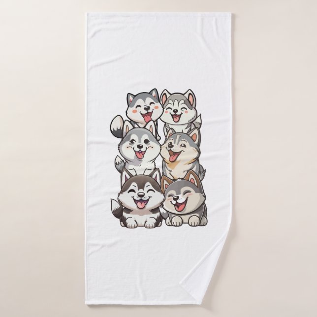 Happy cute Siberian huskies Bath Towel (Bath Towel)