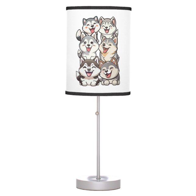 Happy cute Siberian huskies Table Lamp (Front)