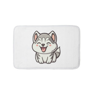 Happy cute Siberian husky dog Bath Mat
