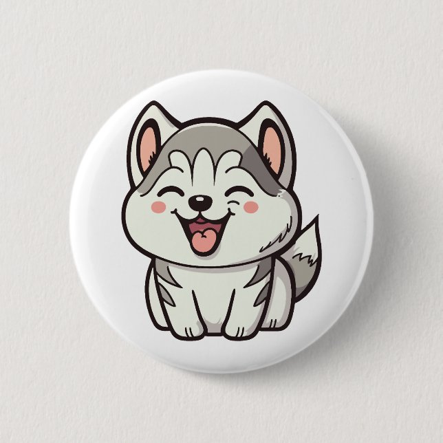 Happy cute Siberian husky dog Button (Front)