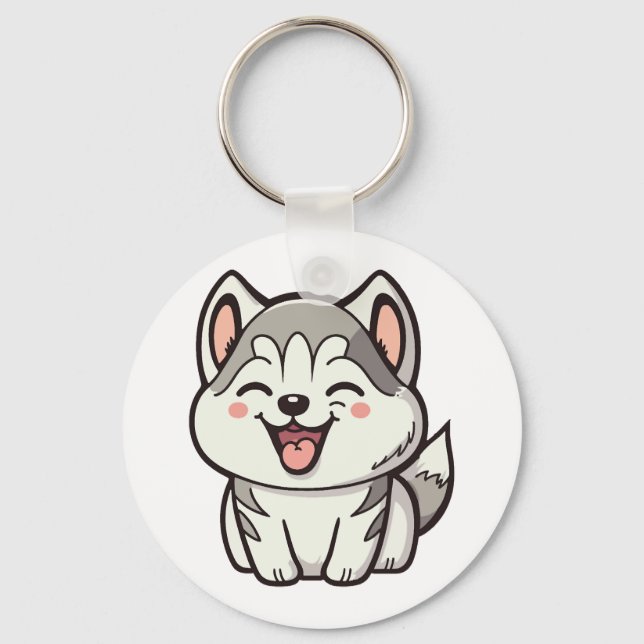 Happy cute Siberian husky dog Keychain (Front)