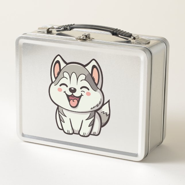 Happy cute Siberian husky dog Metal Lunch Box (Front)