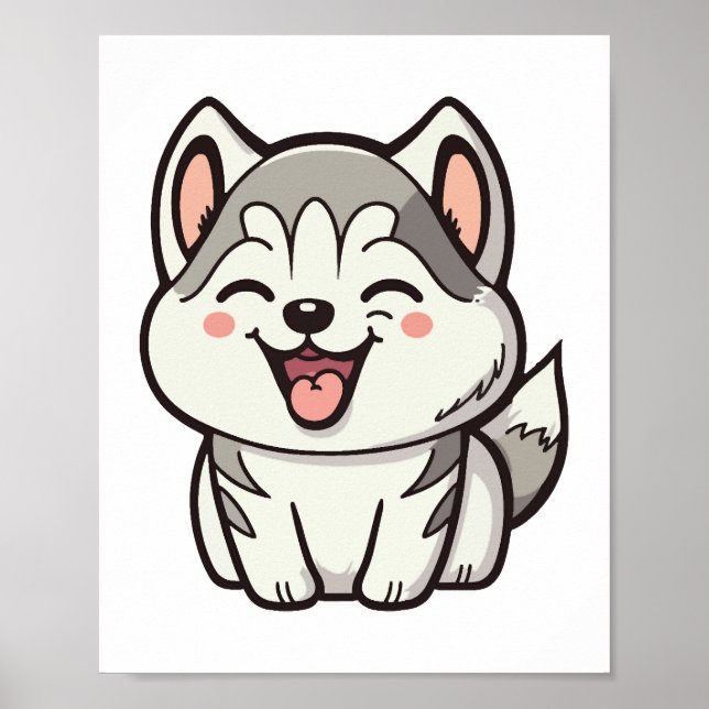 Happy cute Siberian husky dog Poster (Front)
