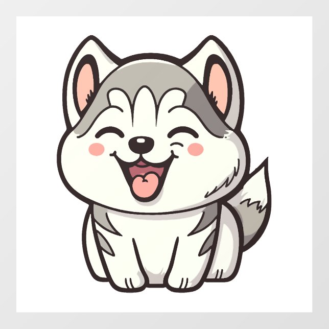 Happy cute Siberian husky dog Wall Decal (Front)