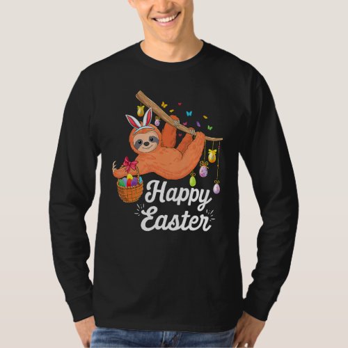 Happy cute sloth with Bunny ears  Egg Hunting Eas T_Shirt