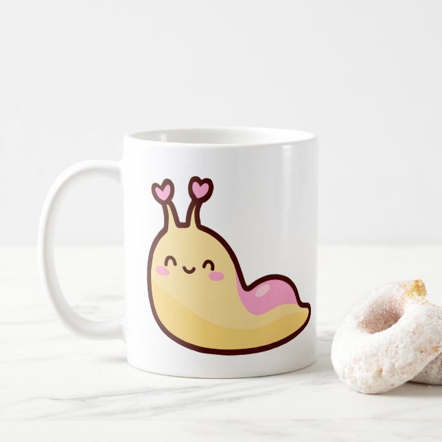 Happy Cute Slug Coffee Mug (With Donut)