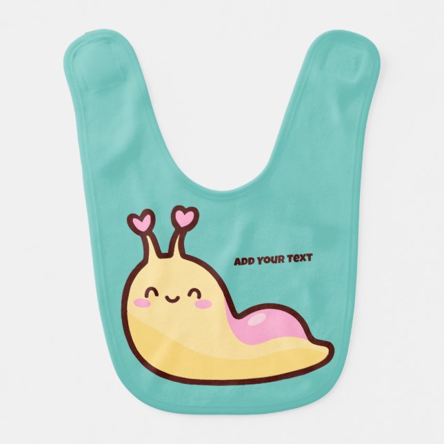Happy Cute Slug Personalized Text Baby Bib (Front)