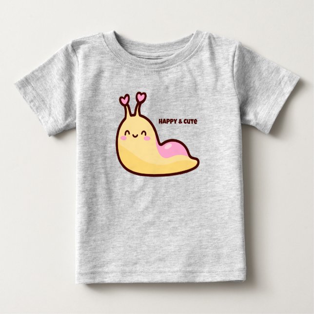 Happy Cute Slug Personalized Text Baby T-Shirt (Front)