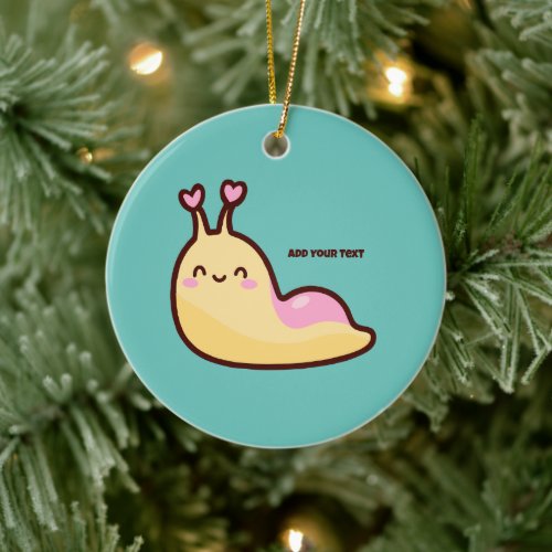 Happy Cute Slug Personalized Text Ceramic Ornament