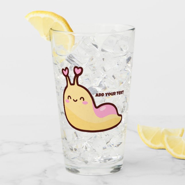 Happy Cute Slug Personalized Text Glass (Front Ice)