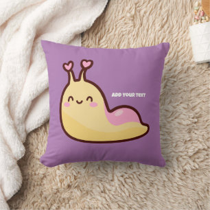 Happy Cute Slug Personalized Text Throw Pillow