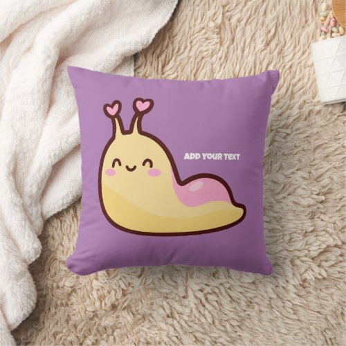 Happy Cute Slug Personalized Text Throw Pillow