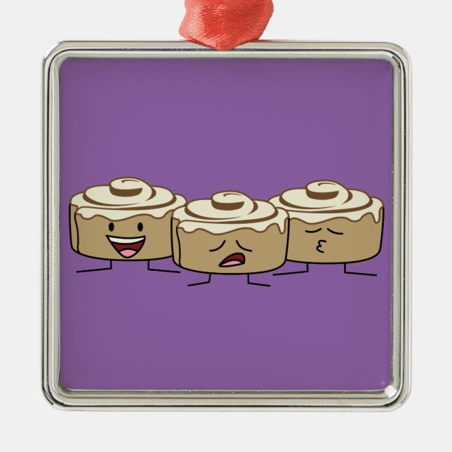 Happy Cute Smiling Cinnamon Rolls Metal Ornament (Front)