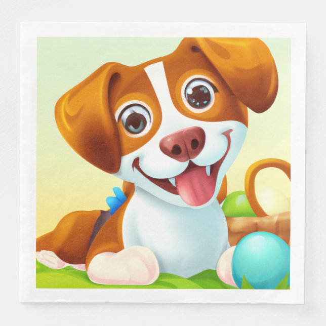 Happy Cute Smiling Dog Paper Dinner Napkins (Front)