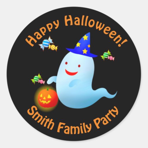 Happy Cute Trick or Treating Halloween Ghost Classic Round Sticker