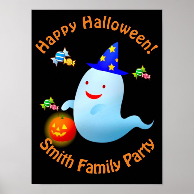 Happy Cute Trick or Treating Halloween Ghost Poster (Front)