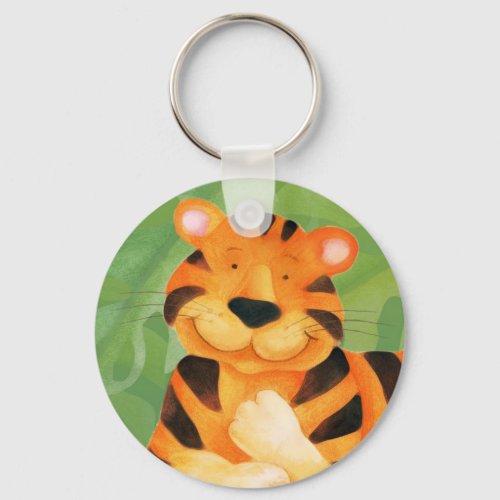 Happy cute whimsy tiger animal art keyring