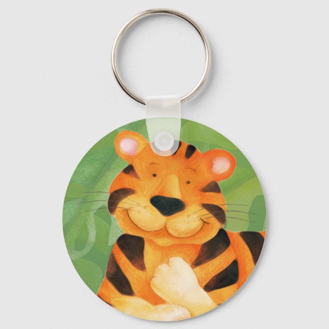 Happy cute whimsy tiger animal art keyring (Front)