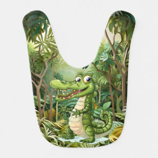 Happy Cute Wild Crocodile Jungle Trees Beautiful Baby Bib