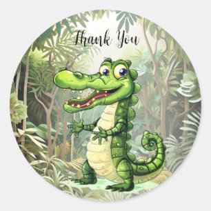 Happy Cute Wild Crocodile Jungle Trees Beautiful Classic Round Sticker