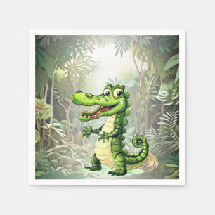 Happy Cute Wild Crocodile Jungle Trees Beautiful Napkins