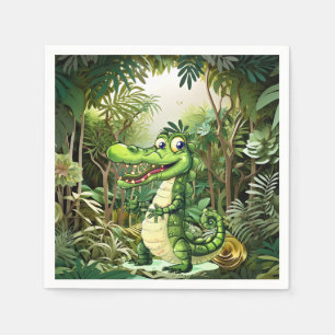 Happy Cute Wild Crocodile Jungle Trees Beautiful Napkins