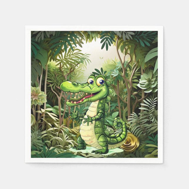 Happy Cute Wild Crocodile Jungle Trees Beautiful Napkins (Front)