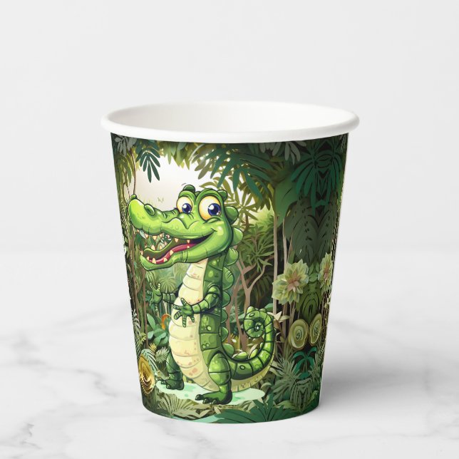 Happy Cute Wild Crocodile Jungle Trees Beautiful Paper Cups (Back)
