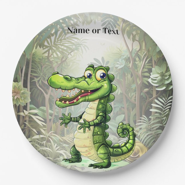 Happy Cute Wild Crocodile Jungle Trees Beautiful Paper Plates (Front)