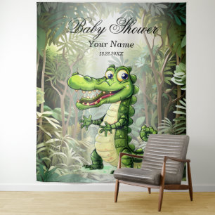 Happy Cute Wild Crocodile Jungle Trees Beautiful Tapestry